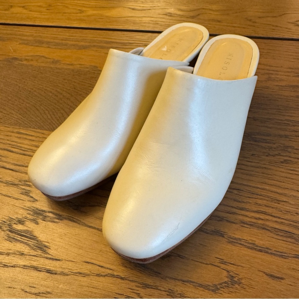 Nisolo Cream‎ Bone Leather All Day Mules Women’s Size 8 Modern Western Timeless - Picture 2 of 10